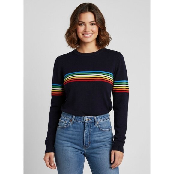 Vintage Y2K Esprit Rainbow Striped Blue Knit Sweater • Skater Grandpacore Preppy - Picture 13 of 14